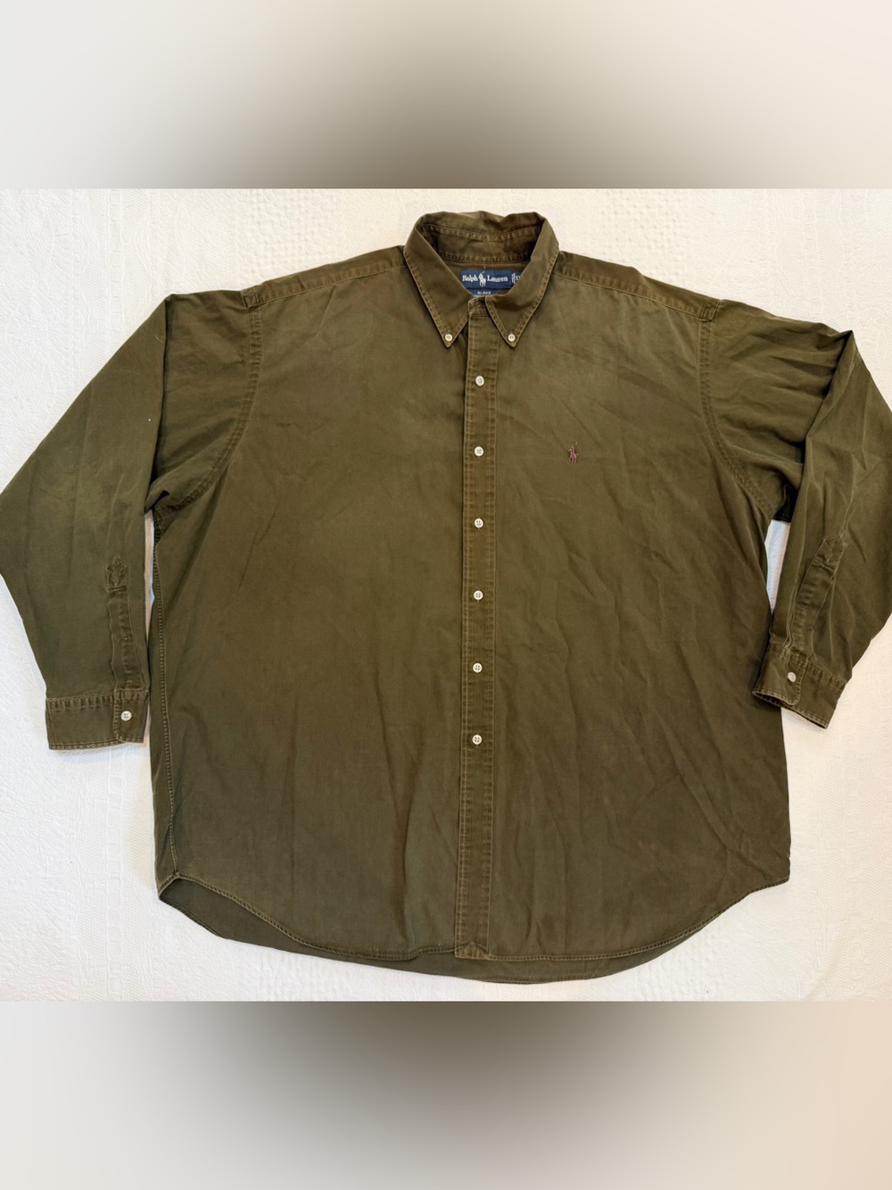 Ralph Lauren Blake Button Down Shirt Olive Green Purple Pony XXL 2XL Long Sleeve